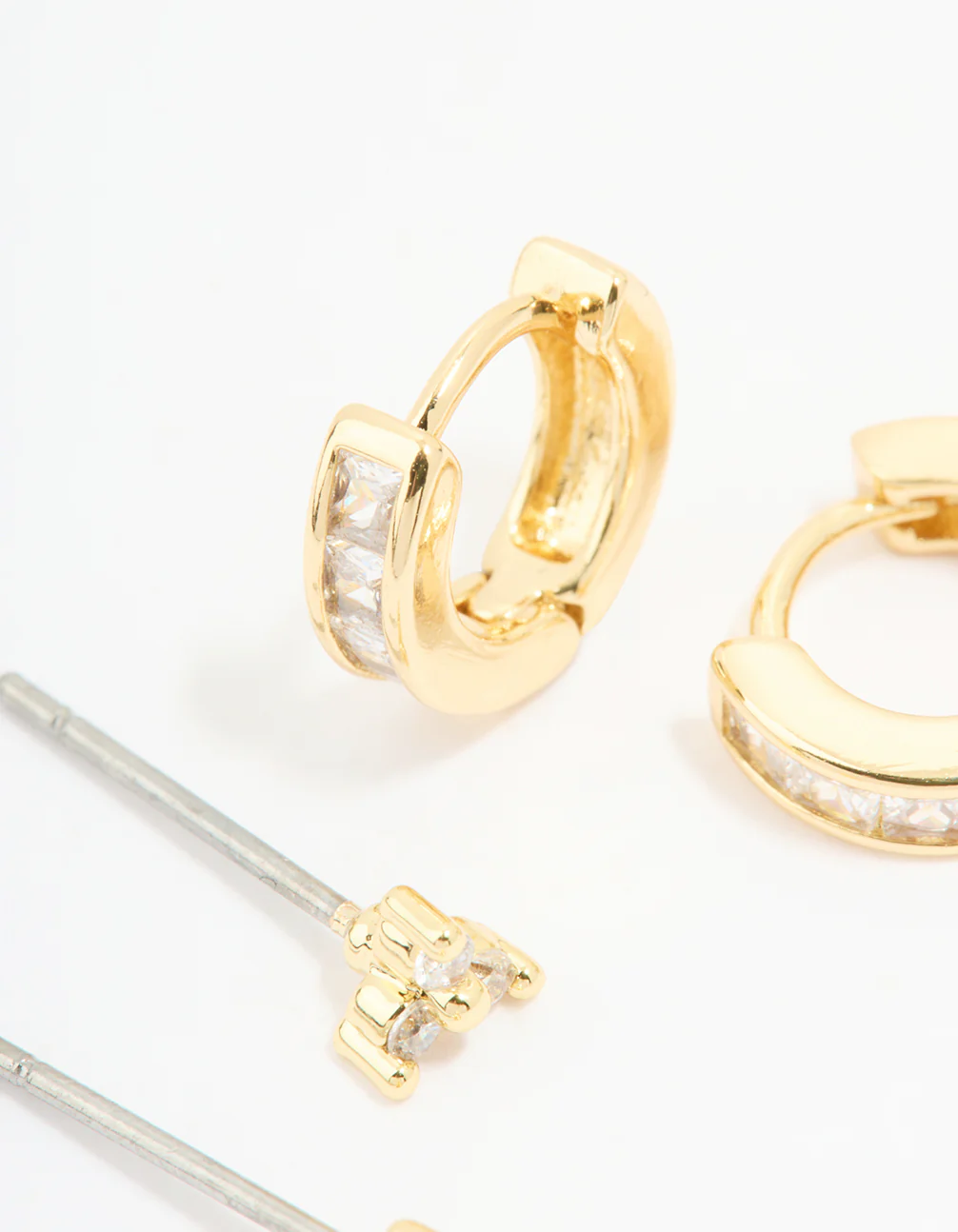 Gold Plated Cubic Zirconia Stud & Huggie Earrings 2-Pack - Image 3