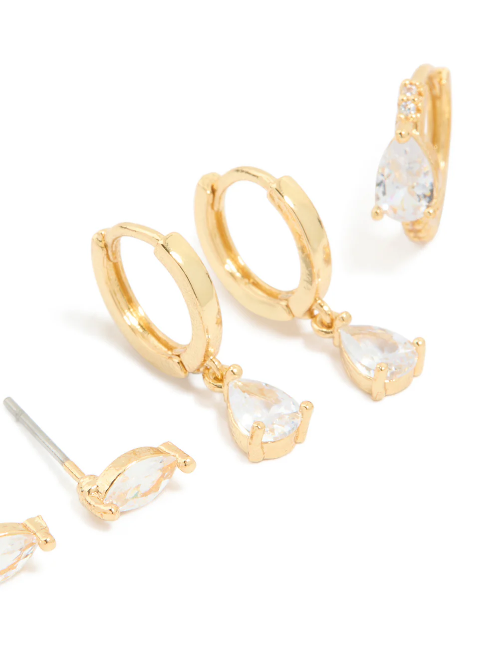 Gold Plated Cubic Zirconia Stud & Huggie Earrings 4-Pack - Image 2