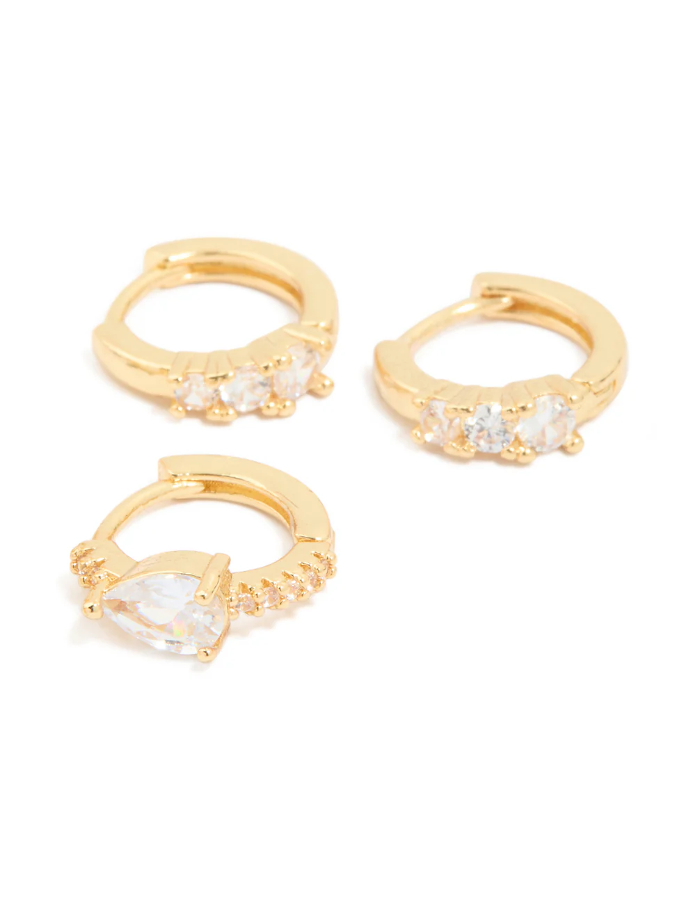 Gold Plated Cubic Zirconia Stud & Huggie Earrings 4-Pack - Image 3