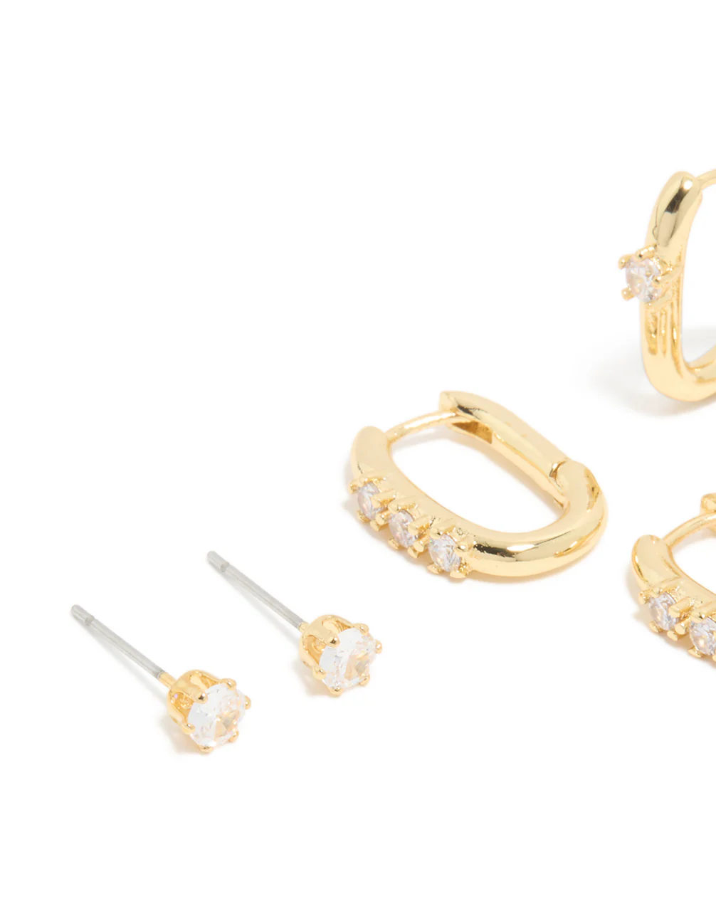 Gold Plated Cubic Zirconia Stud & Huggie Earrings 4-Pack - Image 2