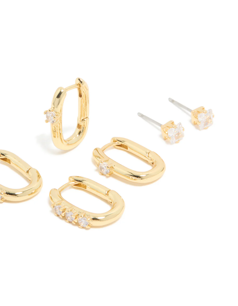 Gold Plated Cubic Zirconia Stud & Huggie Earrings 4-Pack - Image 3