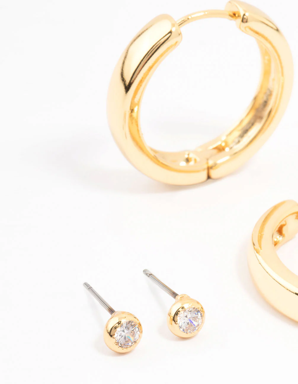 Gold Plated Cubic Zirconia Stud & Large Hoop Earrings 2-Pack - Image 2