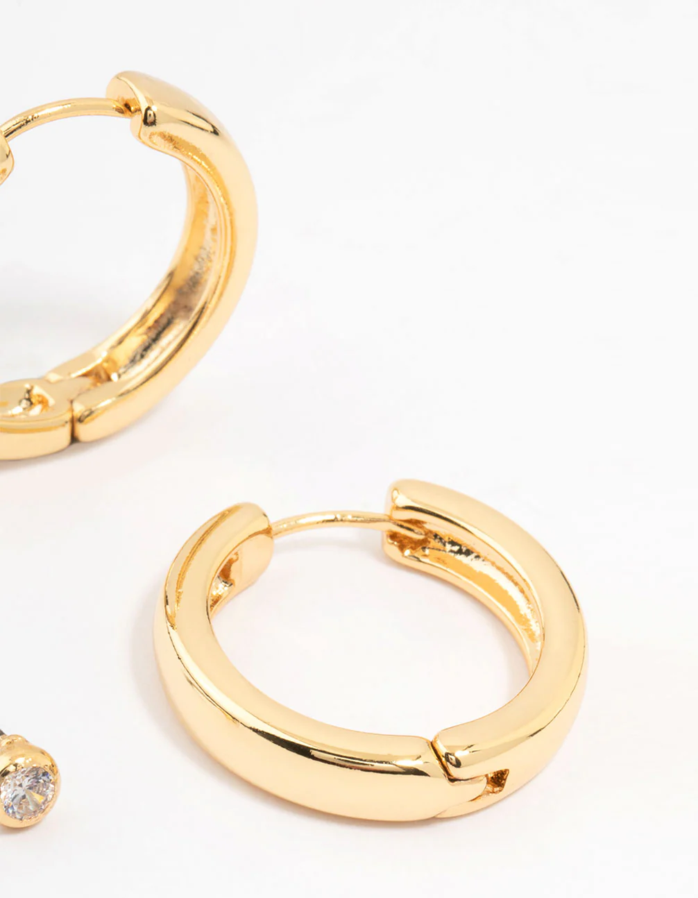 Gold Plated Cubic Zirconia Stud & Large Hoop Earrings 2-Pack - Image 3