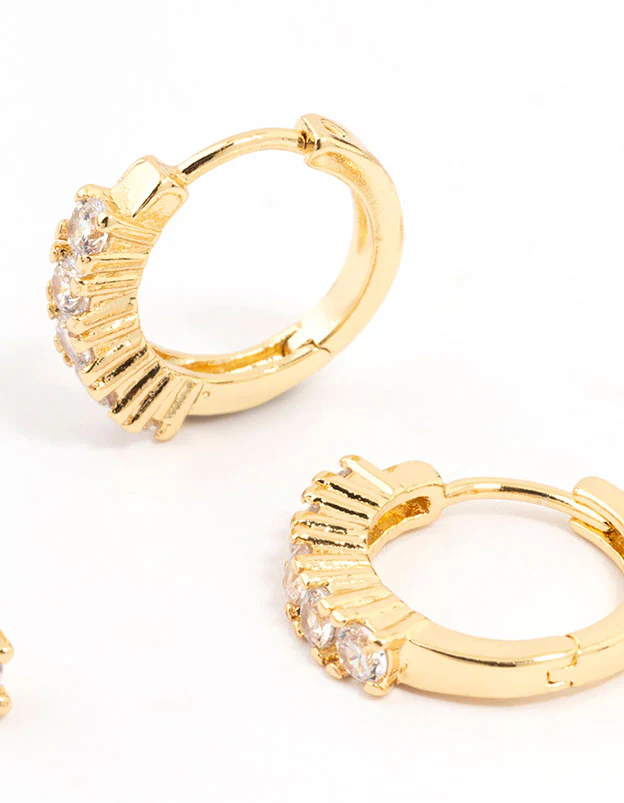 Gold Plated Cubic Zirconia Stud & Small Hoop Earrings 2-Pack - Image 3