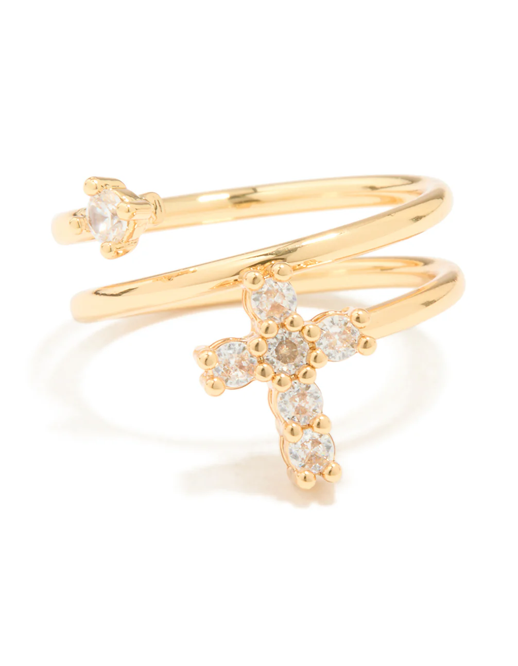Gold Plated Cubic Zirconia Swirl Cross Ring - Image 3
