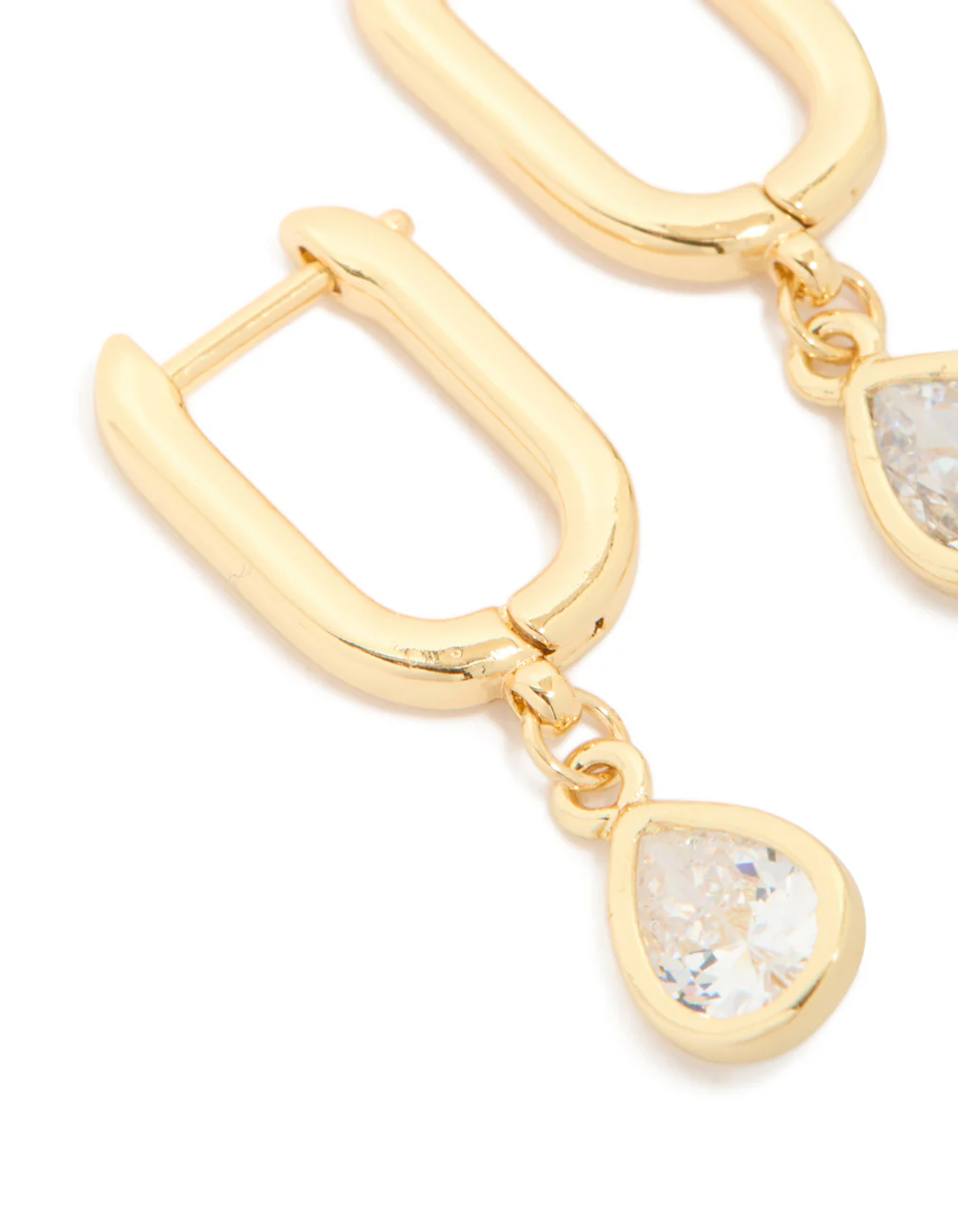 Gold Plated Cubic Zirconia Teardrop Drop Huggie Earrings - Image 3