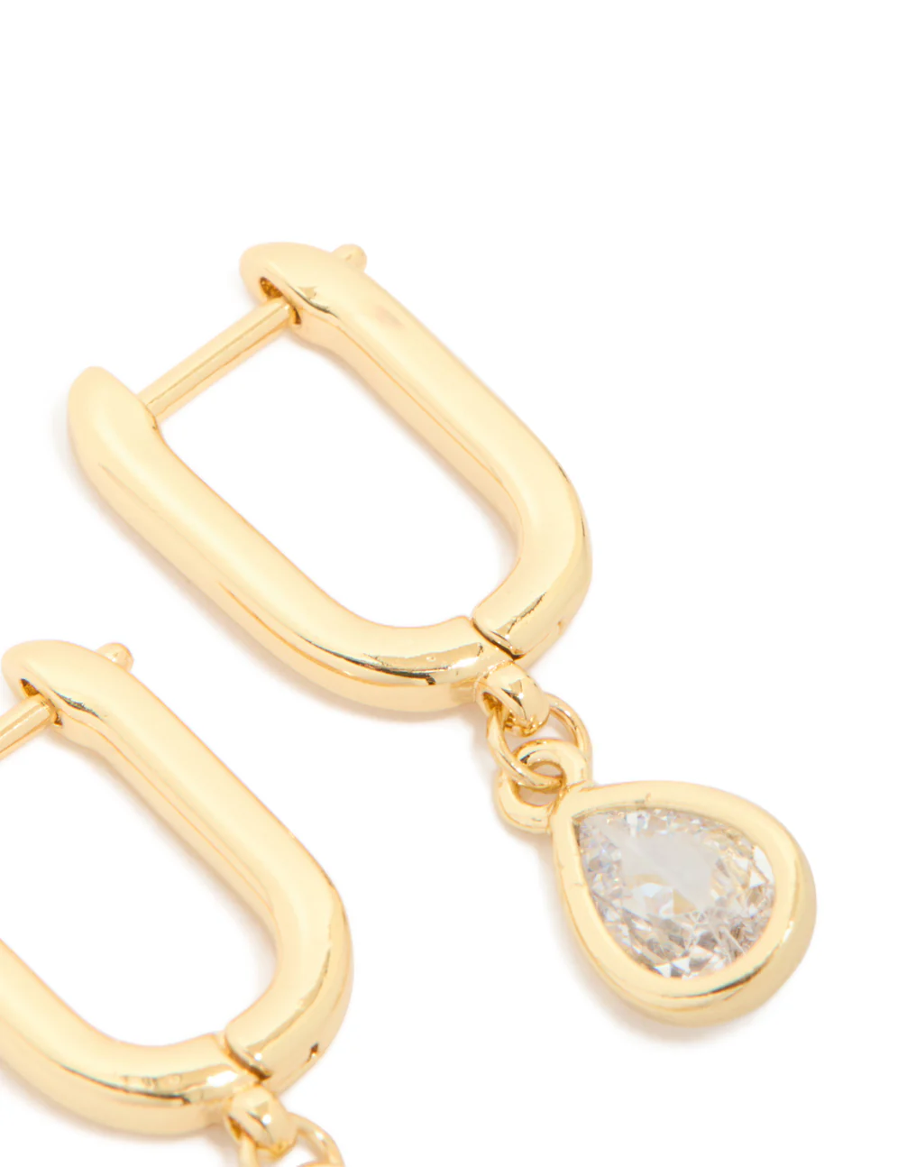 Gold Plated Cubic Zirconia Teardrop Drop Huggie Earrings - Image 4