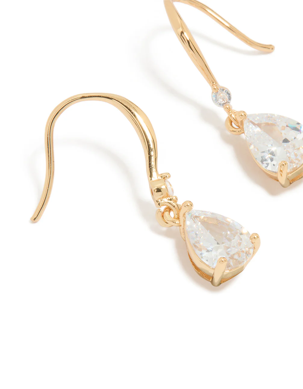 Gold Plated Cubic Zirconia Teardrop Hook Earrings - Image 2