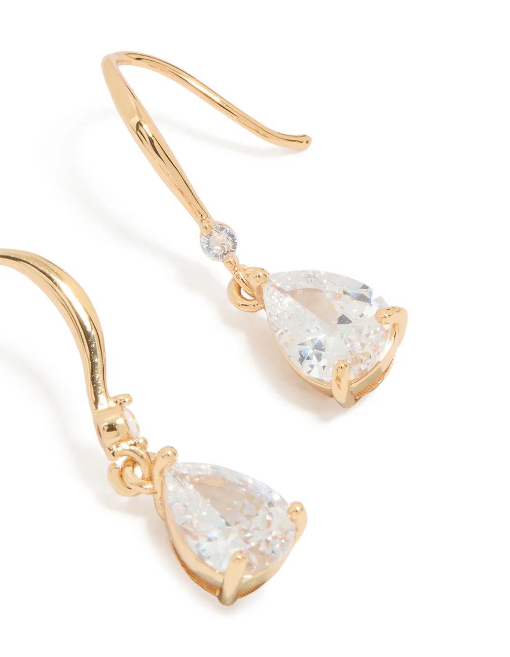 Gold Plated Cubic Zirconia Teardrop Hook Earrings - Image 3