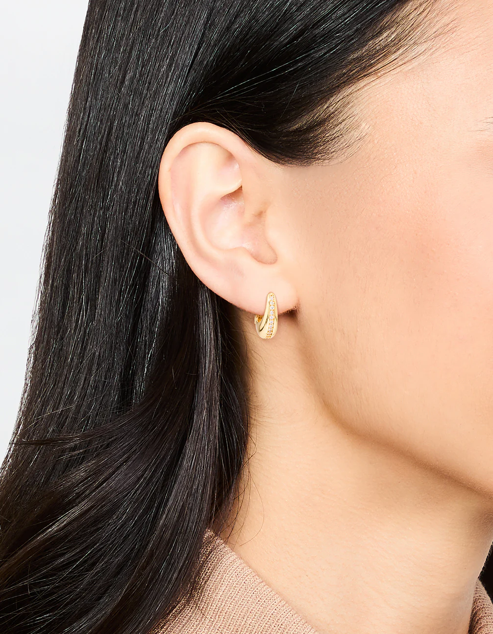 Gold Plated Cubic Zirconia Teardrop Hoop Earrings - Image 2