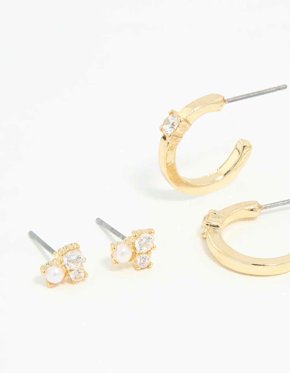 Gold Plated Cubic Zirconia Teardrop Hoop & Stud Earrings 4-Pack - Image 2