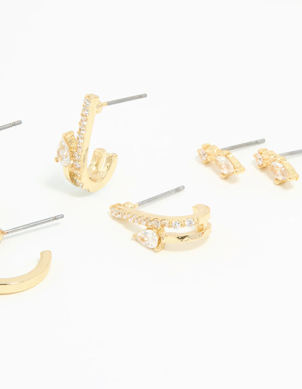 Gold Plated Cubic Zirconia Teardrop Hoop & Stud Earrings 4-Pack - Image 3