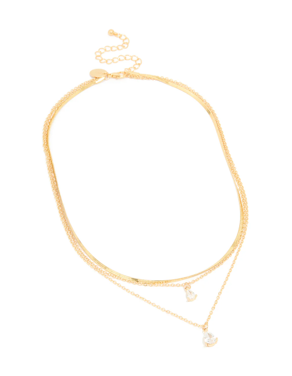 Gold Plated Cubic Zirconia Teardrop Snake Chain Layered Necklace - Image 2