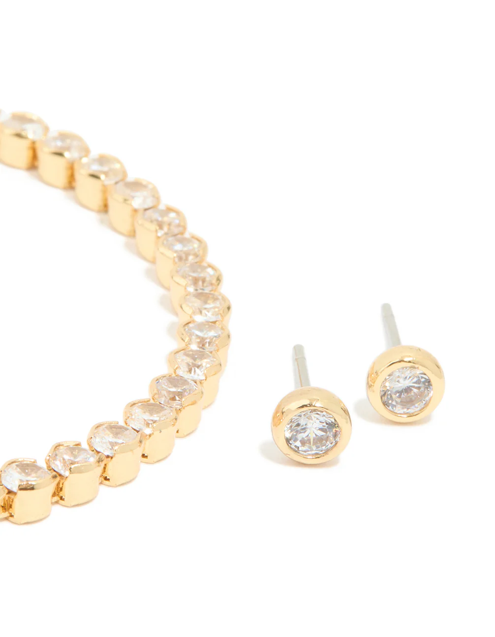 Gold Plated Cubic Zirconia Tennis Bracelet & Earrings Set - Image 2