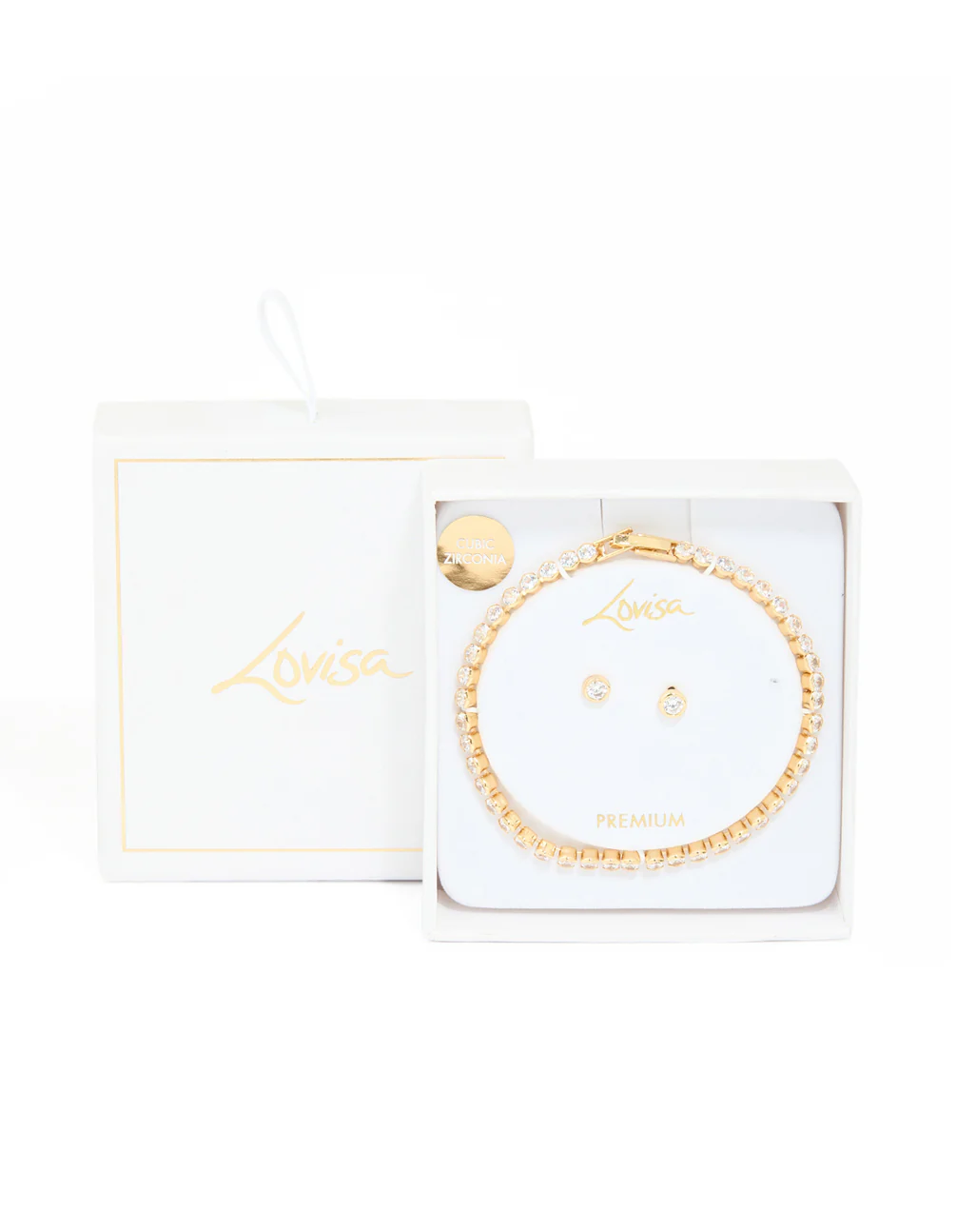 Gold Plated Cubic Zirconia Tennis Bracelet & Earrings Set - Image 3
