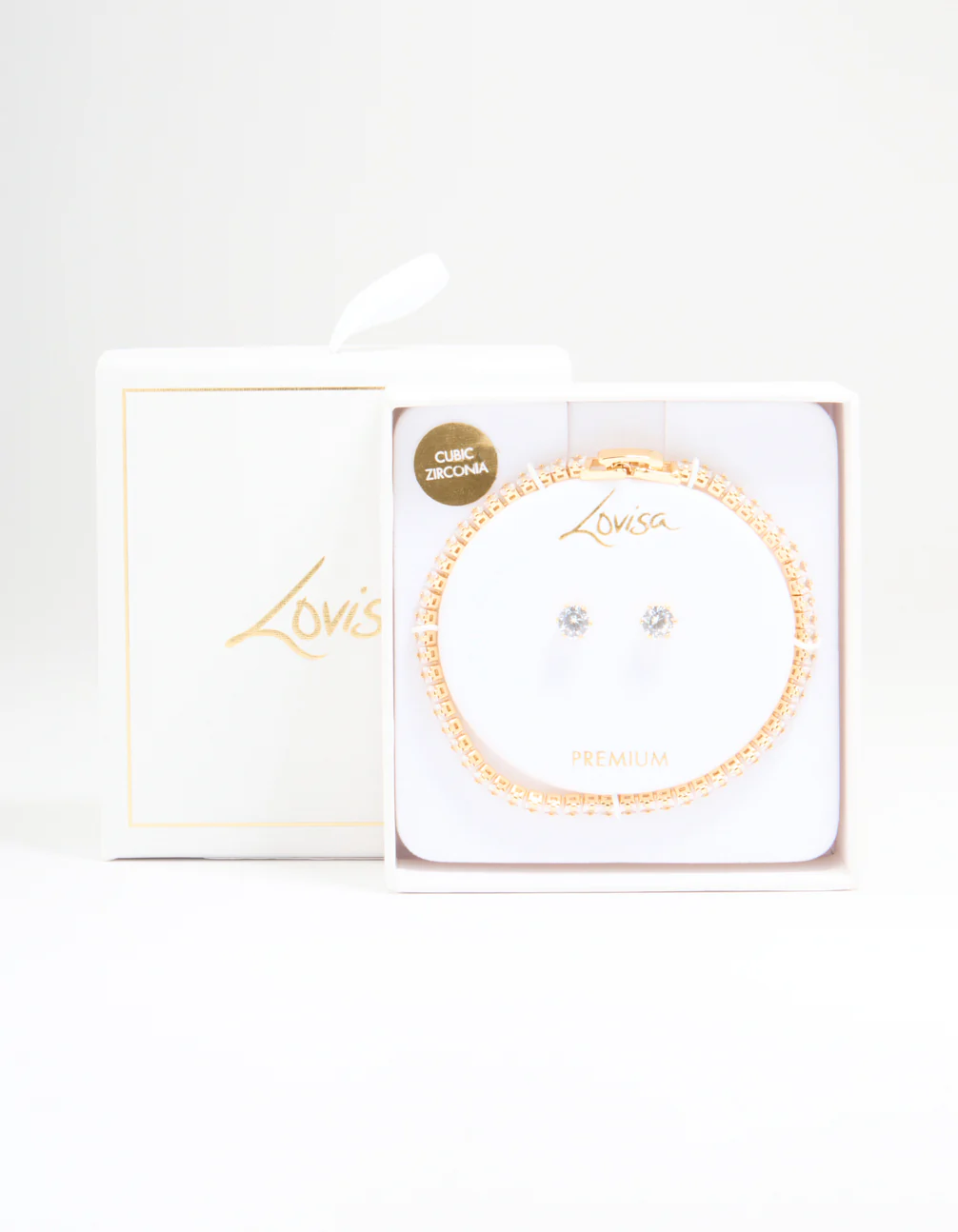 Gold Plated Cubic Zirconia Tennis Bracelet & Earrings Set - Image 3