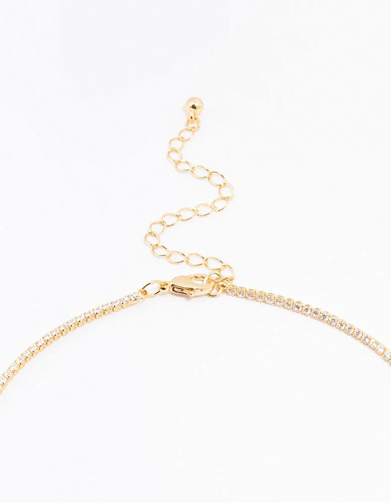 Gold Plated Cubic Zirconia Tennis Bracelet & Necklace Set - Image 3