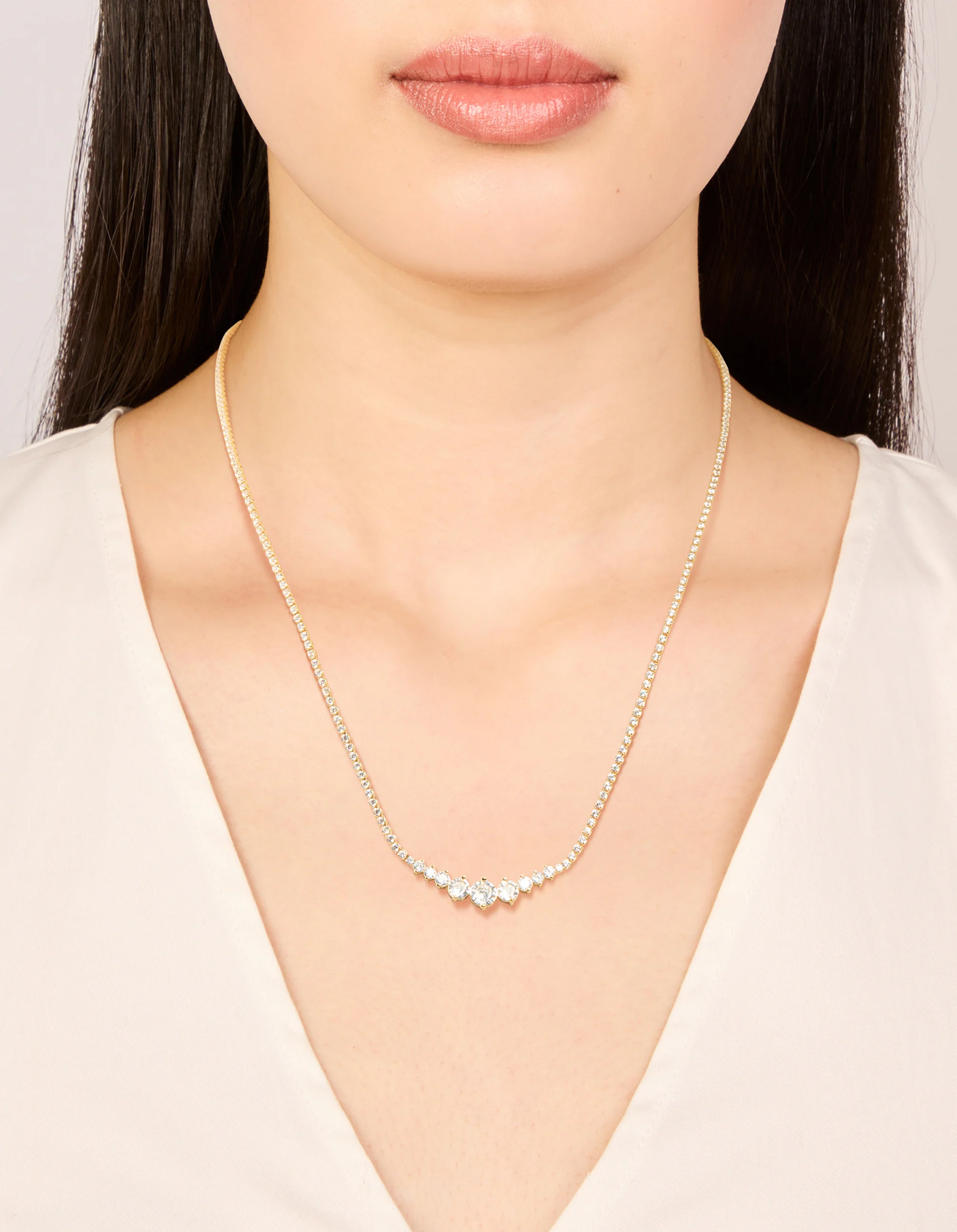 Gold Plated Cubic Zirconia Tennis Necklace - Image 4