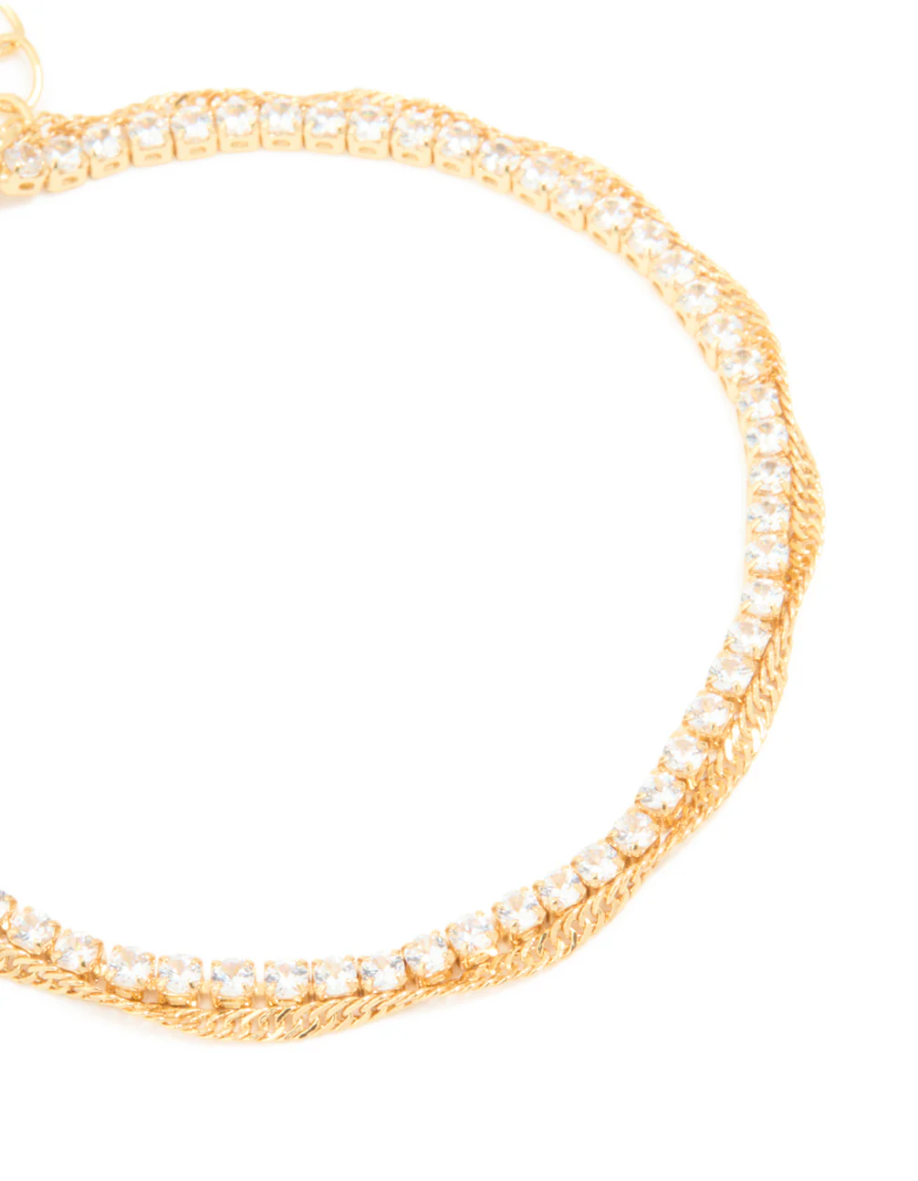 Gold Plated Cubic Zirconia Tennis & Plain Chain Layered Bracelet - Image 4