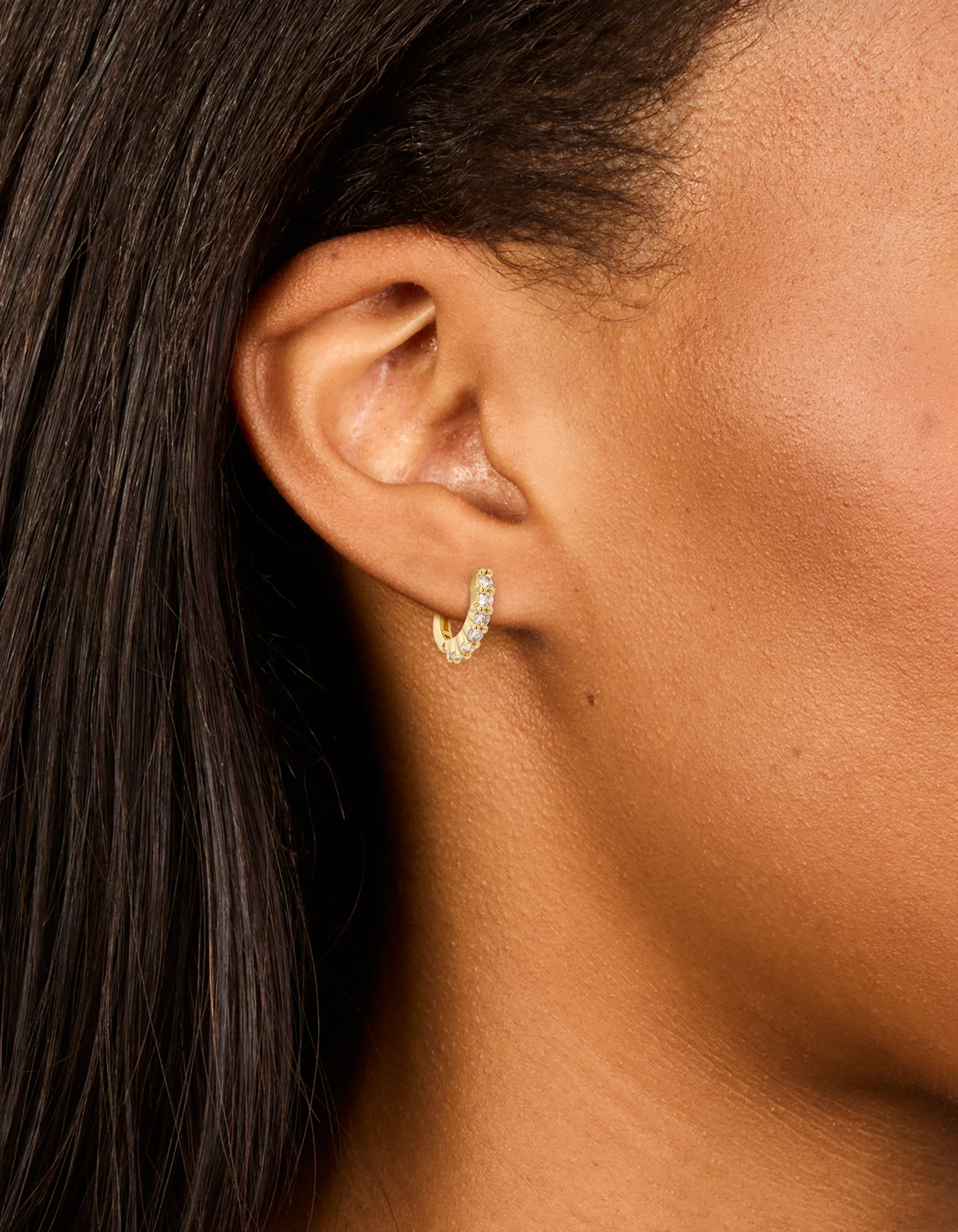 Gold Plated Cubic Zirconia Thin Huggie Earrings - Image 2