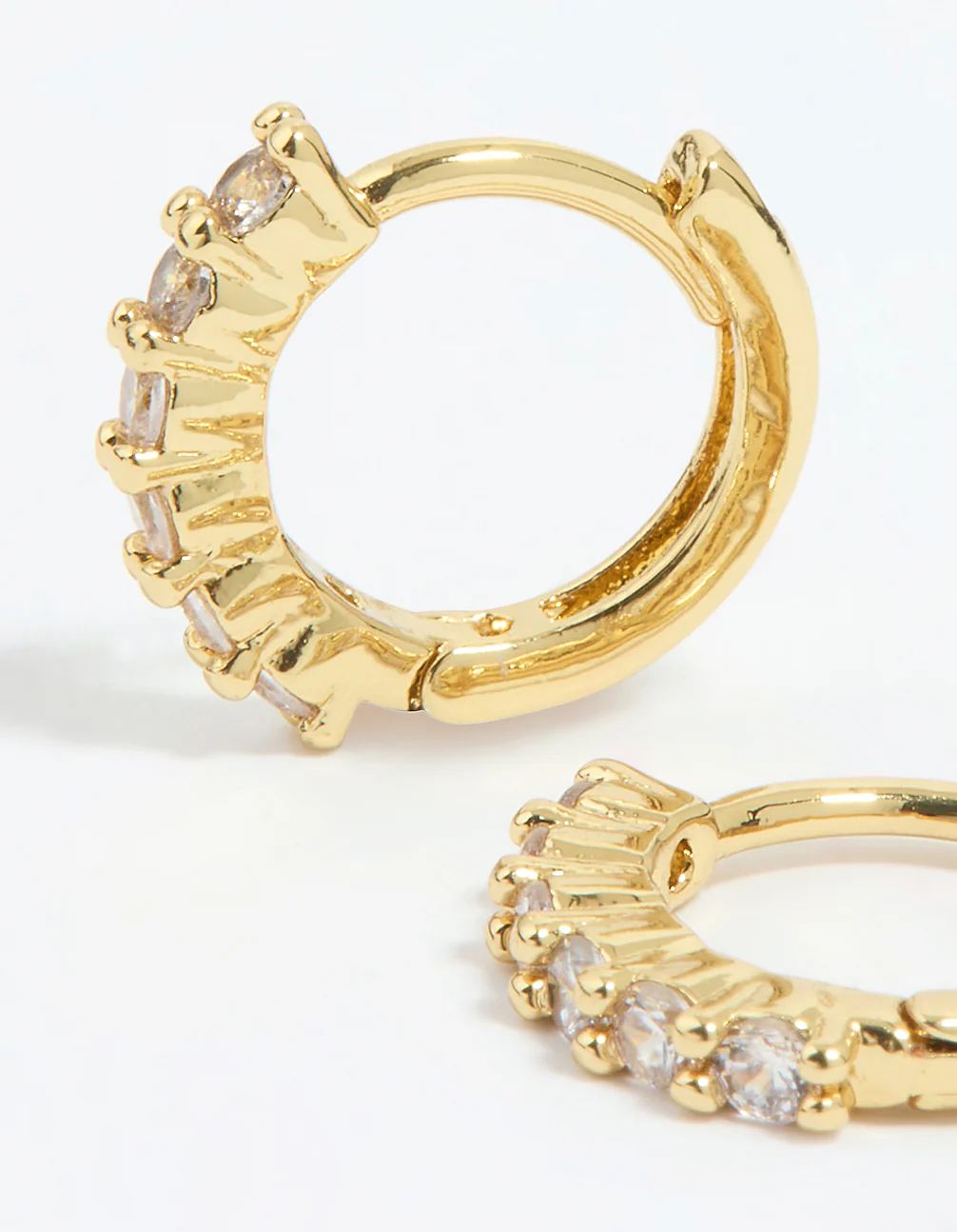 Gold Plated Cubic Zirconia Thin Huggie Earrings - Image 4