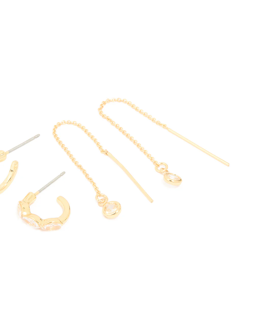 Gold Plated Cubic Zirconia Threader & Huggie Earrings 4-Pack - Image 3