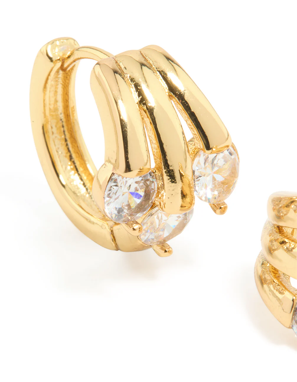 Gold Plated Cubic Zirconia Trio Graduating Huggie Earrings - Image 2