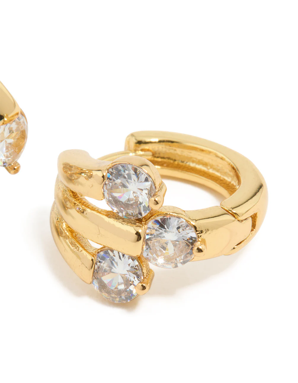Gold Plated Cubic Zirconia Trio Graduating Huggie Earrings - Image 3