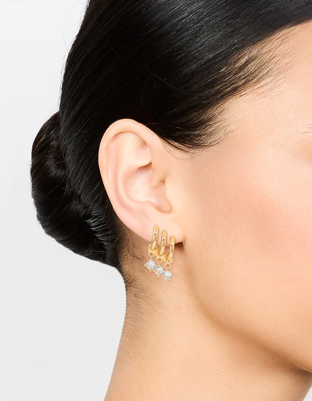 Gold Plated Cubic Zirconia Trio Hoop Earrings - Image 2