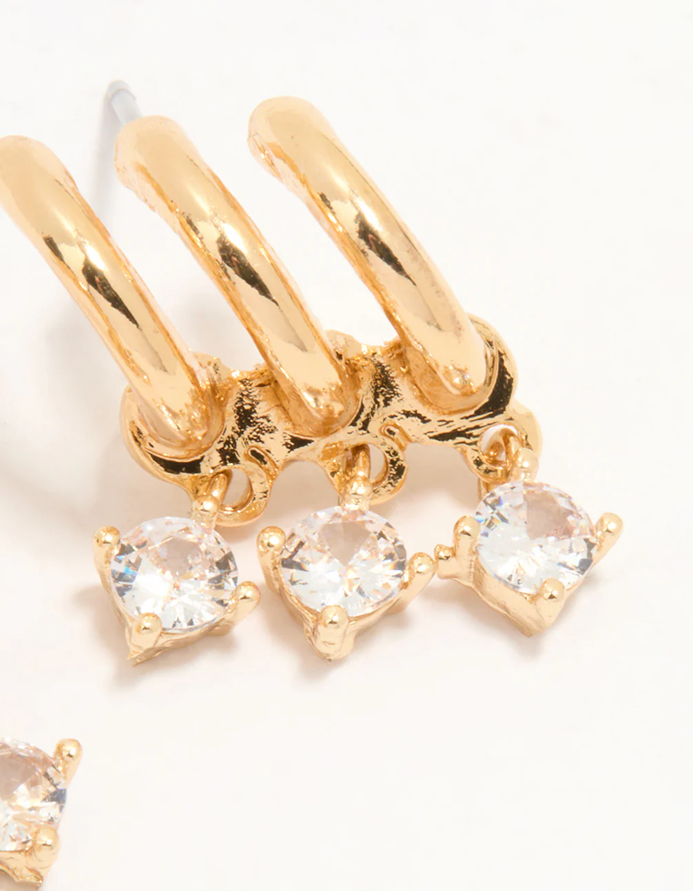 Gold Plated Cubic Zirconia Trio Hoop Earrings - Image 5