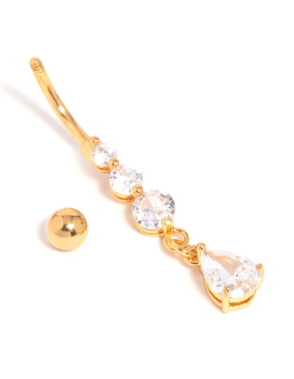 Gold Plated Cubic Zirconia Triple Drop Belly Bar - Image 2
