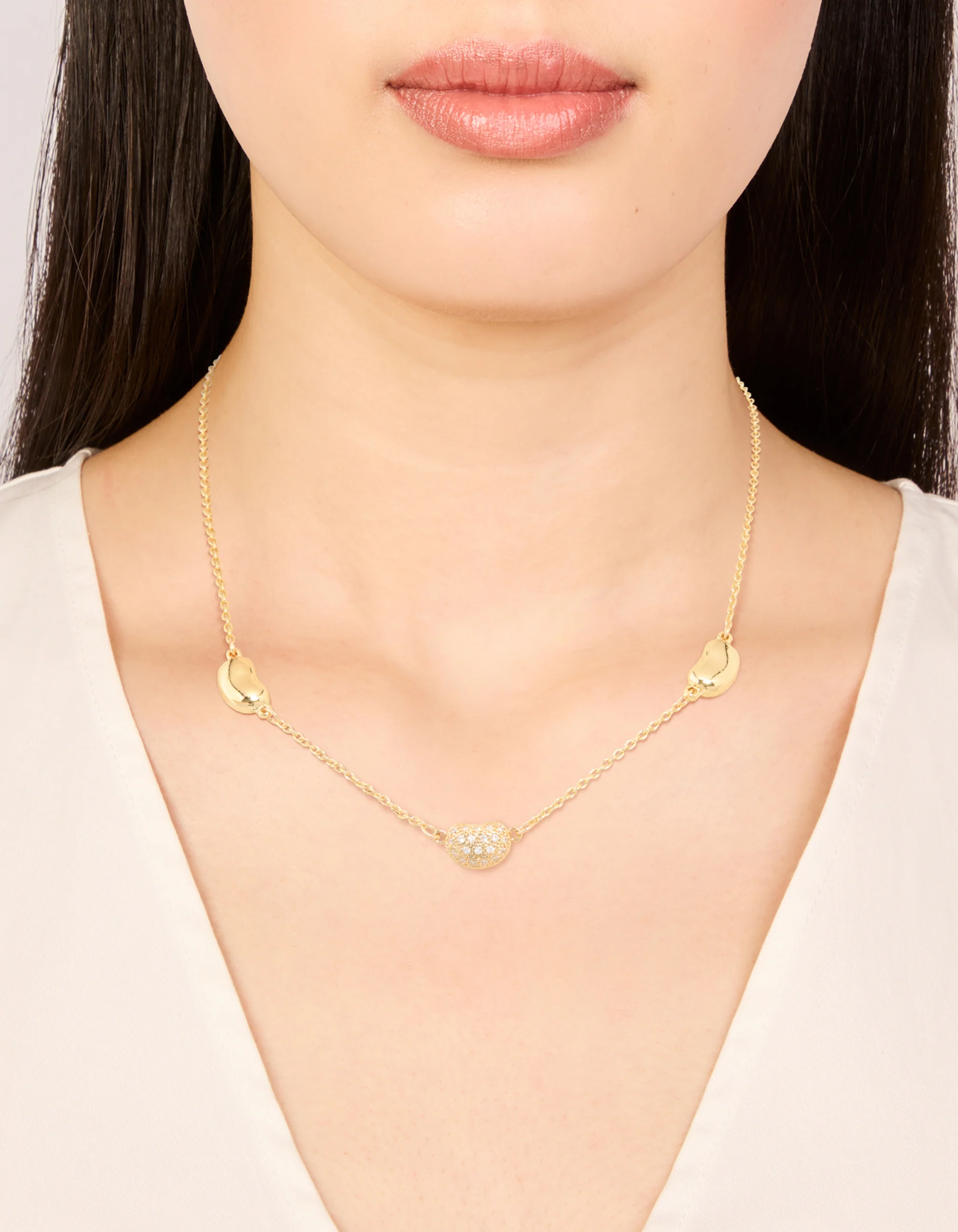 Gold Plated Cubic Zirconia Triple Pebble Pendant Necklace - Image 2