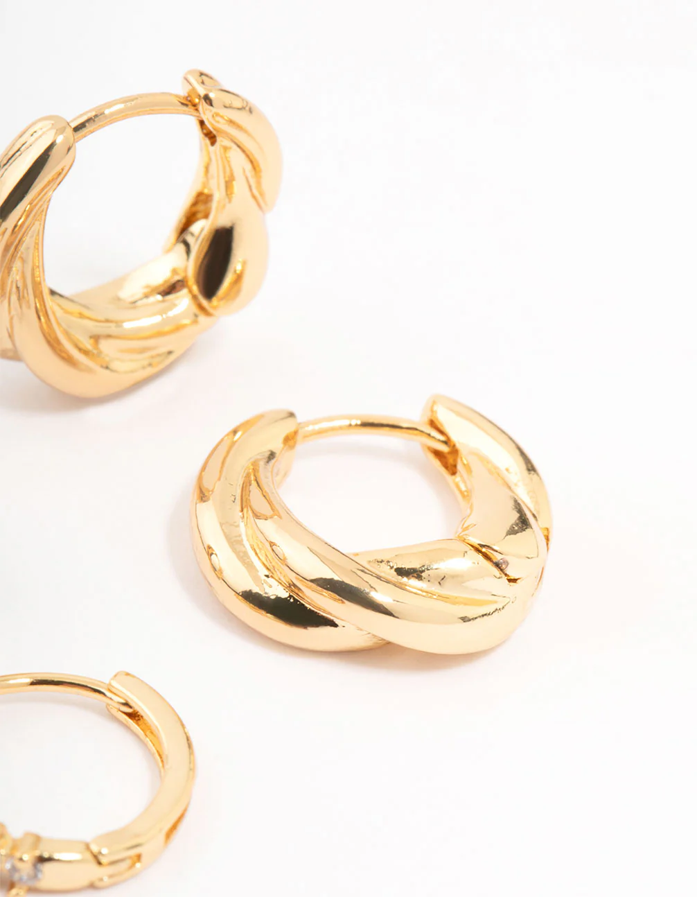 Gold Plated Cubic Zirconia Twist Huggie Earrings 2-Pack - Image 3