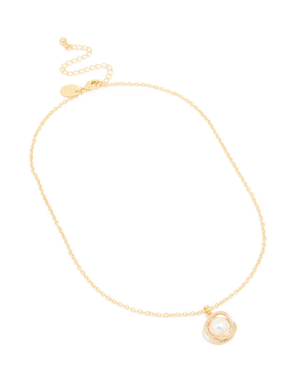Gold Plated Cubic Zirconia Twisted Pearl Pendant Necklace - Image 4