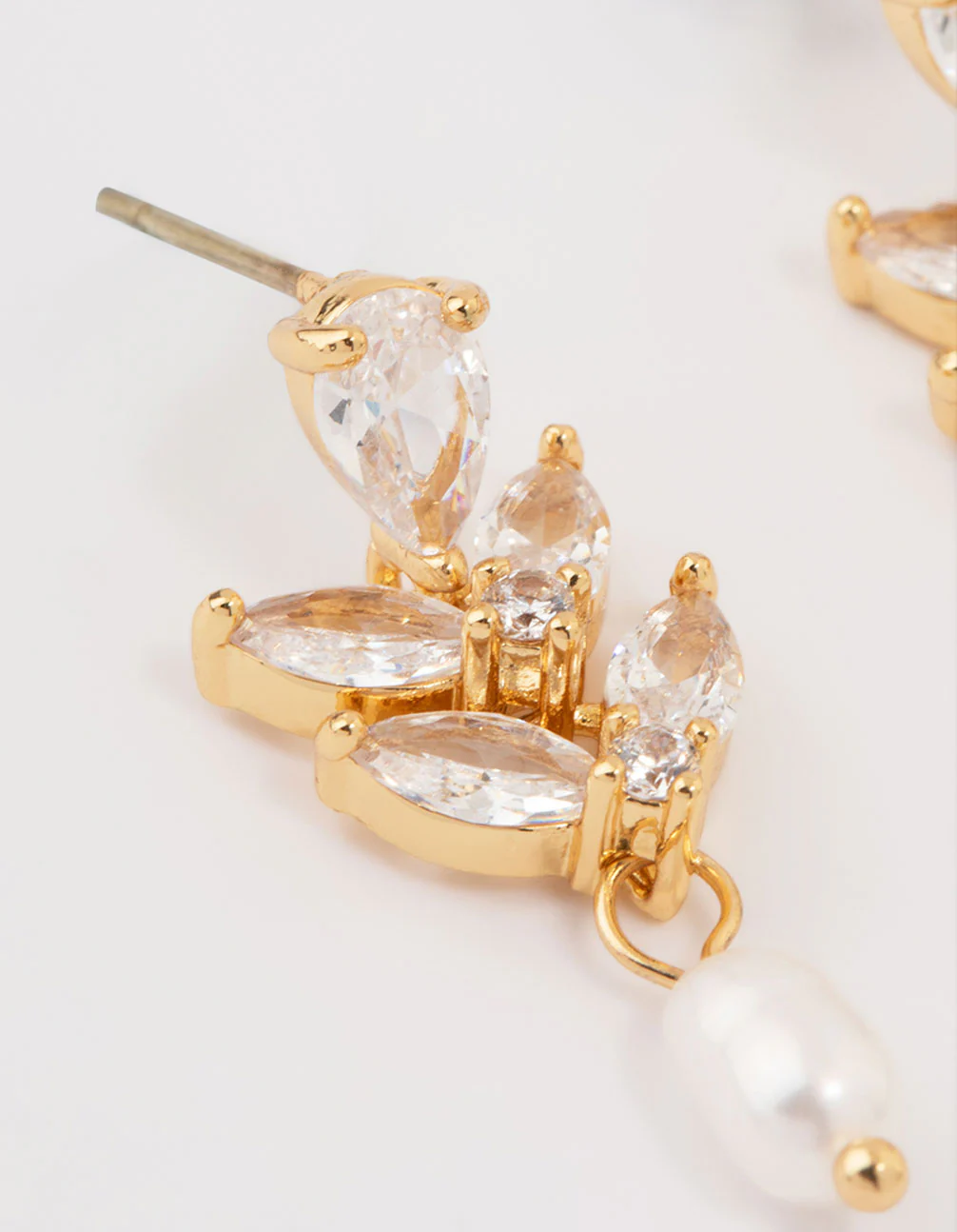 Gold Plated Cubic Zirconia Vine & Freshwater Pearl Drop Earrings - Image 4