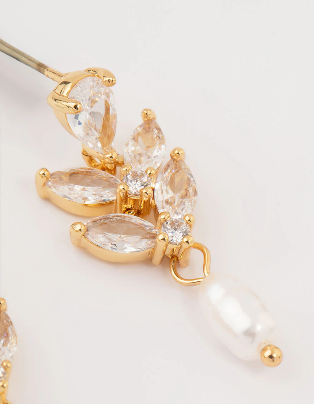 Gold Plated Cubic Zirconia Vine & Freshwater Pearl Drop Earrings - Image 5