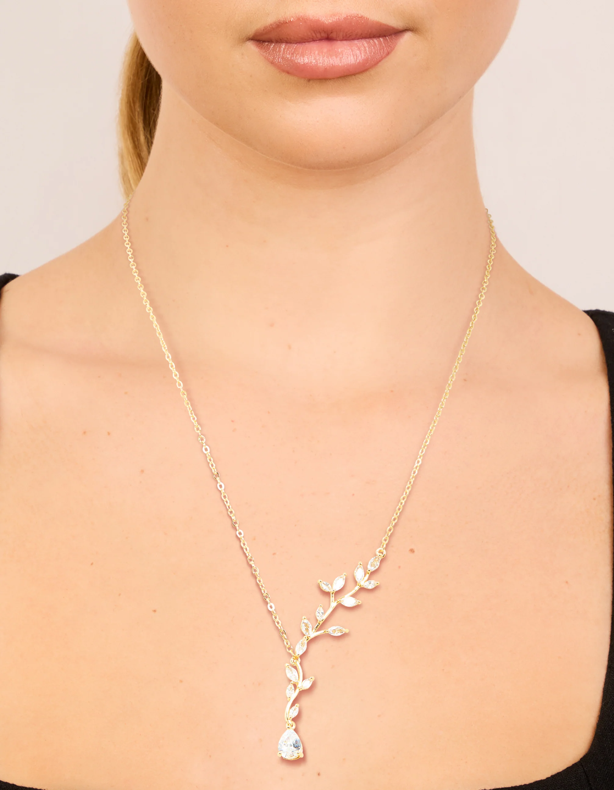 Gold Plated Cubic Zirconia Vine Pear Necklace - Image 2