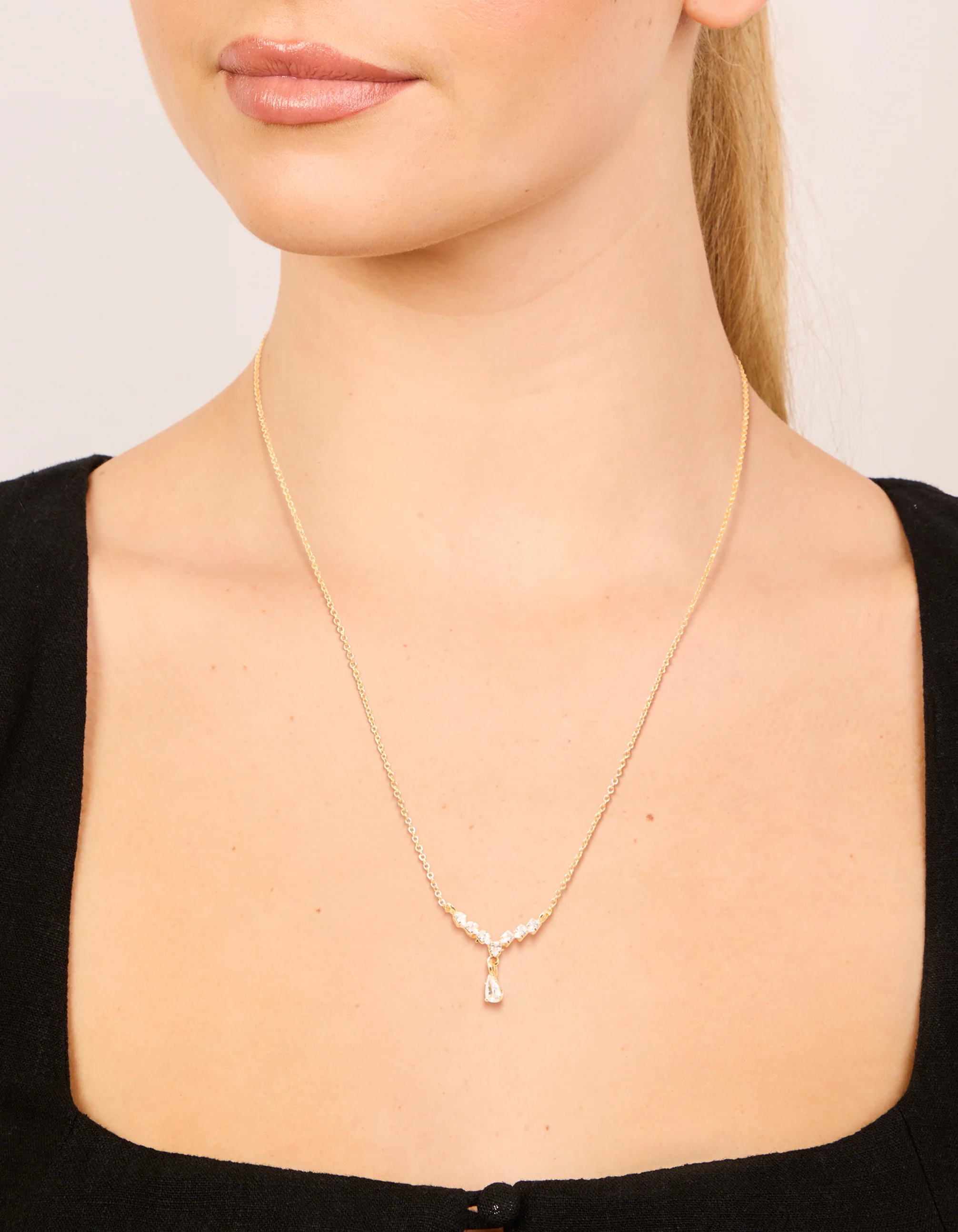 Gold Plated Cubic Zirconia Waterdrop Pendant Necklace - Image 2