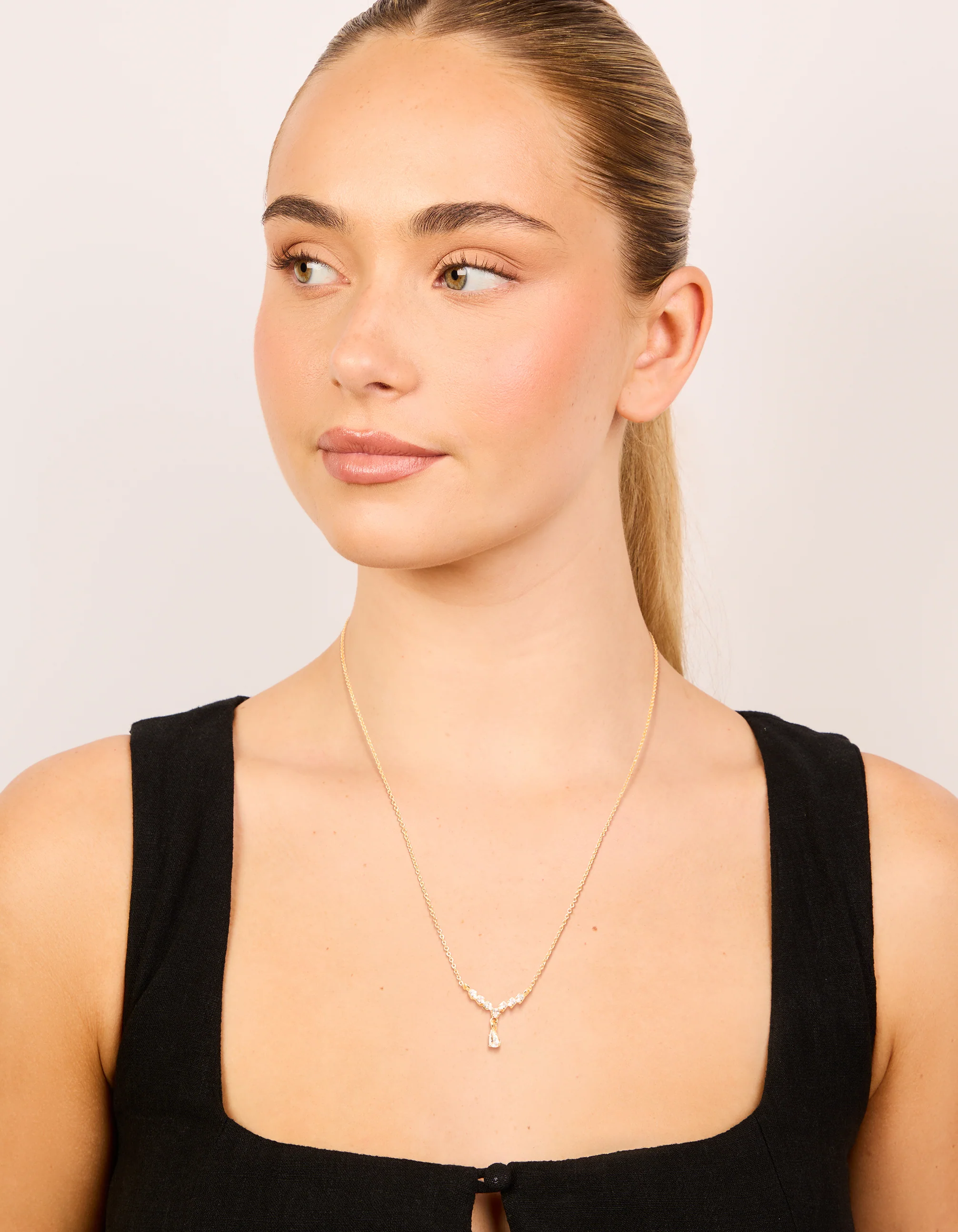 Gold Plated Cubic Zirconia Waterdrop Pendant Necklace - Image 4