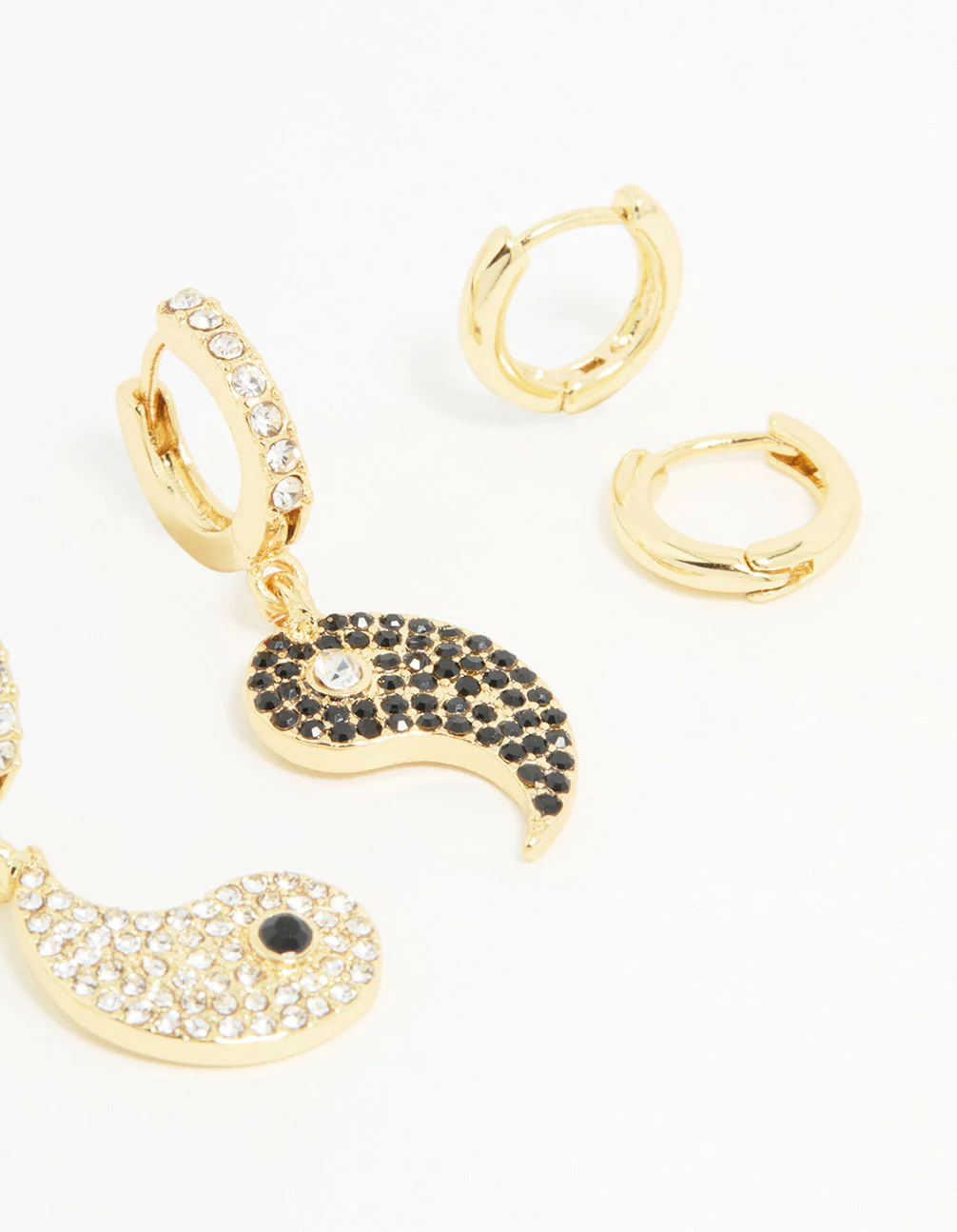 Gold Plated Cubic Zirconia Yin Yang Earrings 3-Pack - Image 5