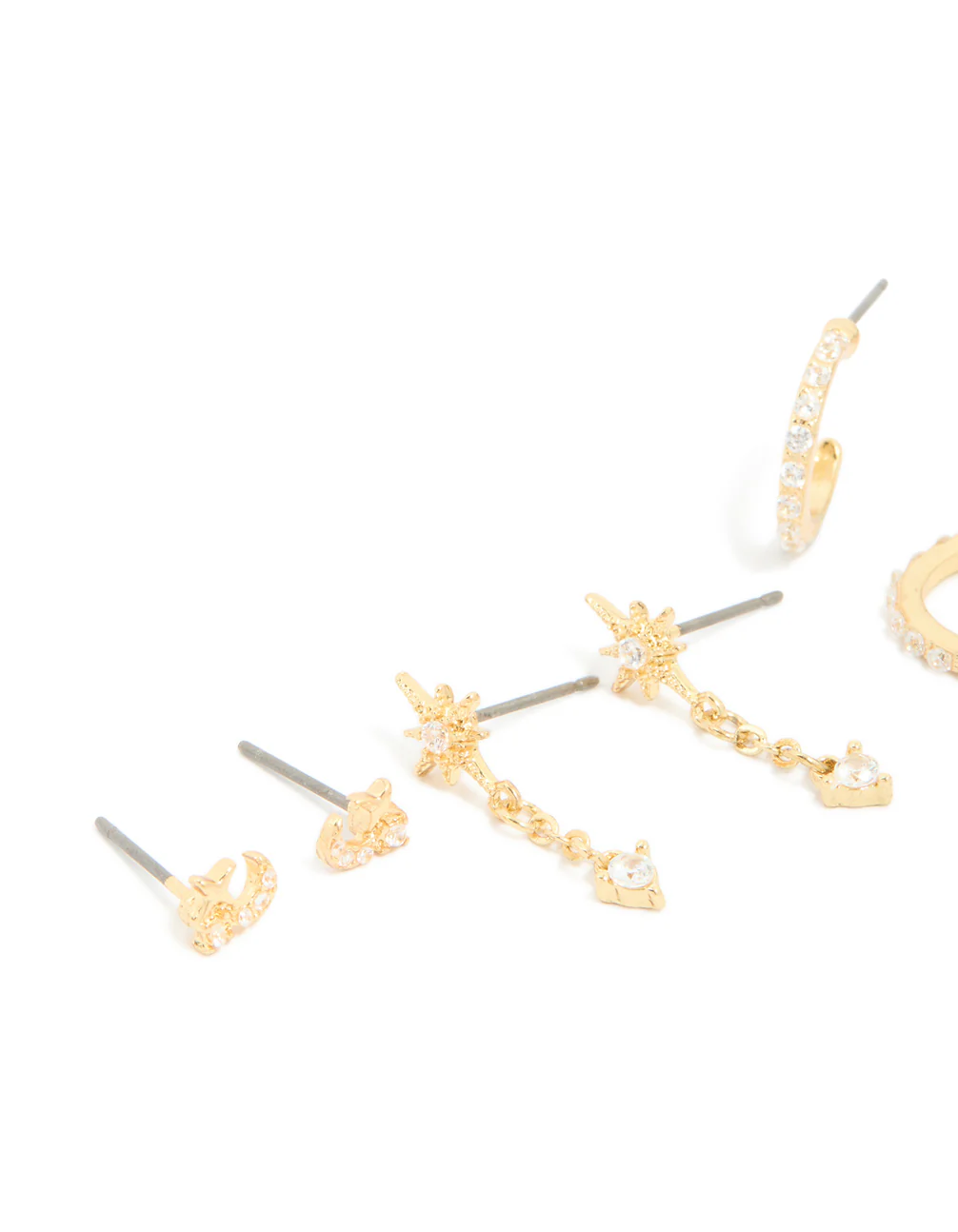 Gold Plated Dainty Celestial Mix Earrings 5-Pack - Image 2