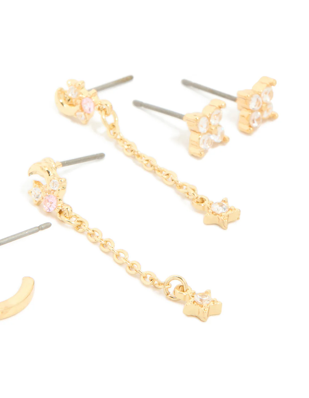 Gold Plated Dainty Celestial Mix Earrings 5-Pack - Image 3