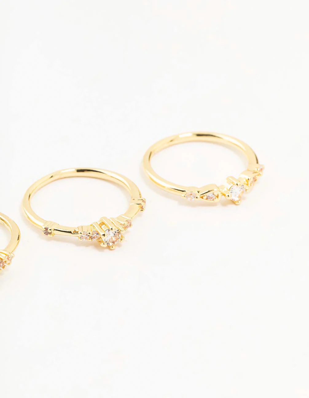 Gold Plated Dainty Cubic Zirconia Cluster Rings 3-Pack - Image 3