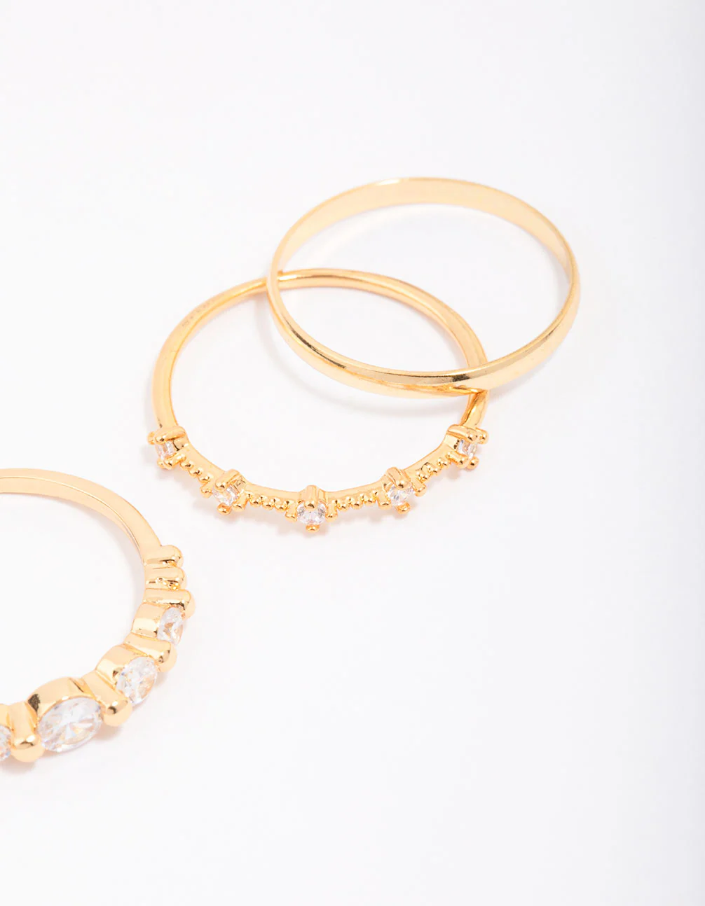 Gold Plated Dainty Cubic Zirconia Stacking Ring 5-Pack - Image 3
