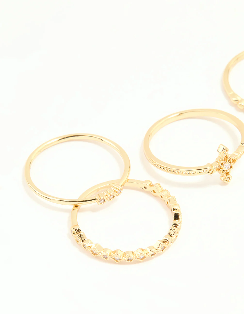 Gold Plated Dainty Cubic Zirconia Stacking Rings 5-Pack - Image 2