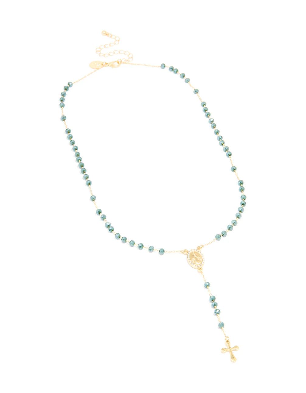 Gold Plated Dark Blue Diamante Rosary Necklace - Image 2