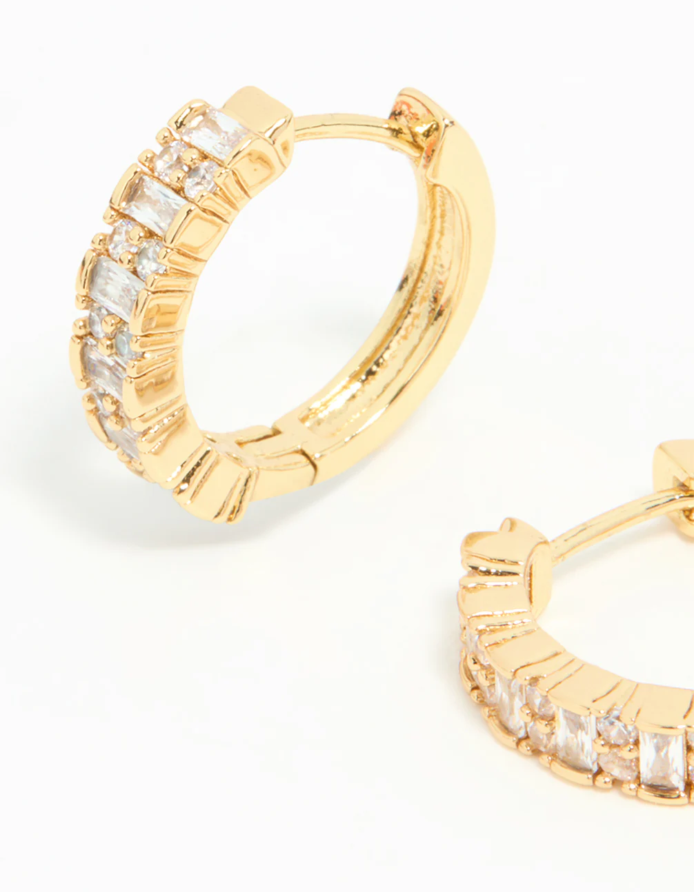 Gold Plated Diamante Baguette Pave Hoop Earrings - Image 4