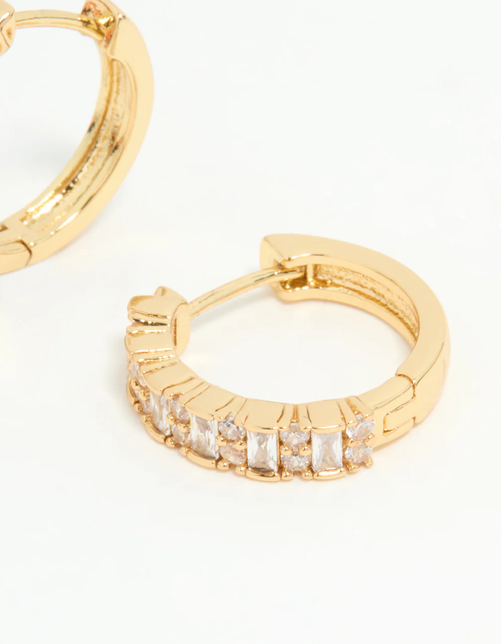 Gold Plated Diamante Baguette Pave Hoop Earrings - Image 5