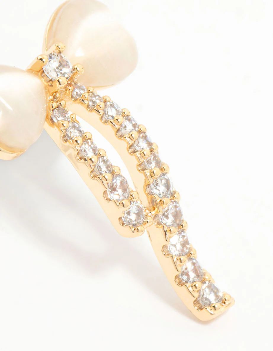 Gold Plated Diamante Bow Stud Earrings - Image 5