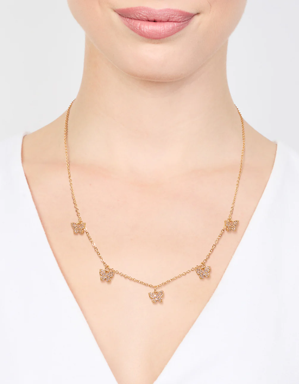 Gold Plated Diamante Butterfly Dainty Charm Necklace - Image 2